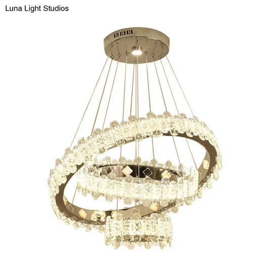 Modern Led Crystal Hanging Chandelier - Nickel Circular Suspension Lighting