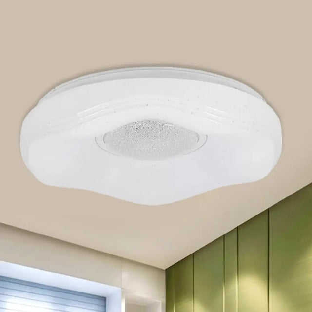 Modernist Led Flush Light With Acrylic White Flower Shade In White/Warm Available 15/19 Widths