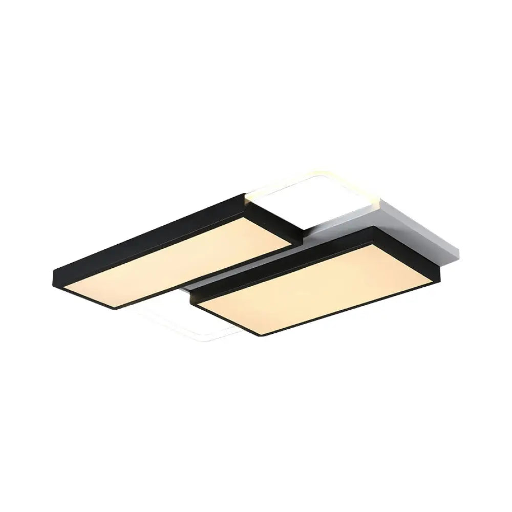 Modernist Led Flush Mount Lamp Black & White 21.5’/35.5’ Wide Metal Ceiling Fixture For Living