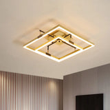 Modernist Led Metallic Flush Mount Lamp: Gold 2 - Square Semi Light In Warm/White - 19.5’/23.5’