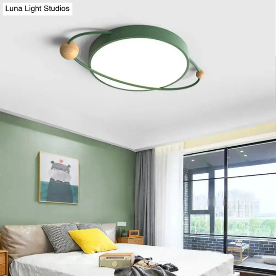 Modernist Led Ringed Planet Flush Light For Bedroom Ceiling - Acrylic Lamp Green / Small