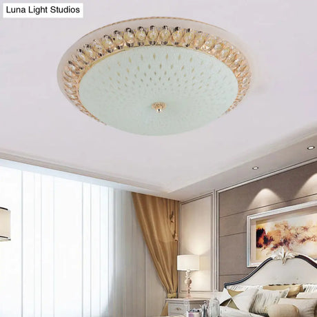 Modernist Led White Ceiling Mount With Clear Crystal Decoration - Dome Glass Flush Lamp In
