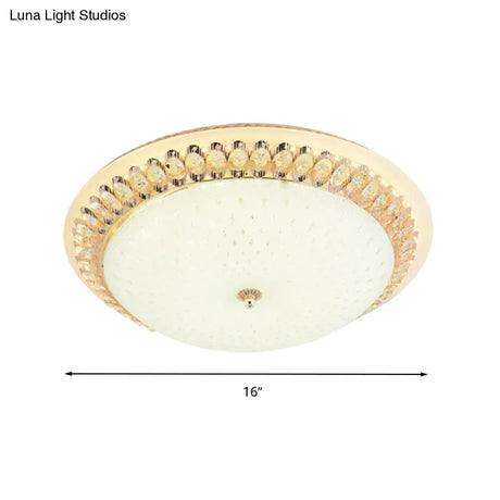 Modernist Led White Ceiling Mount With Clear Crystal Decoration - Dome Glass Flush Lamp In