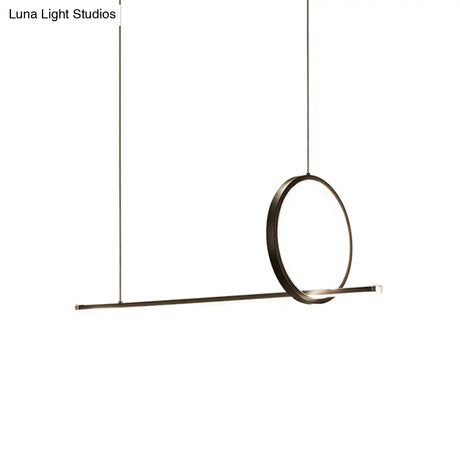 Modernist Linear And Ring Led Island Chandelier In Black For Dining Room