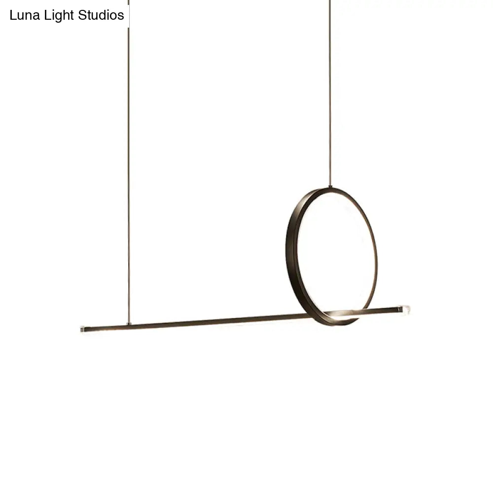 Modernist Linear And Ring Led Island Chandelier In Black For Dining Room