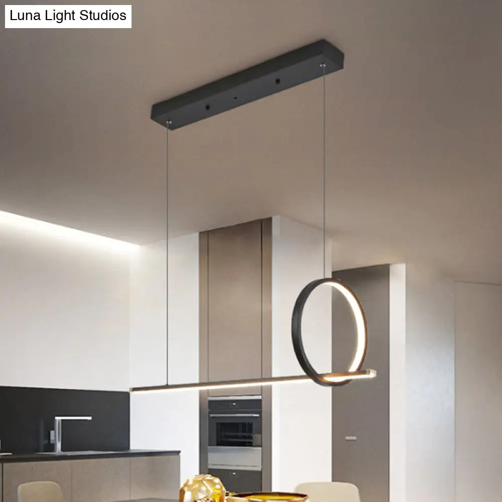 Modernist Linear And Ring Led Island Chandelier In Black For Dining Room