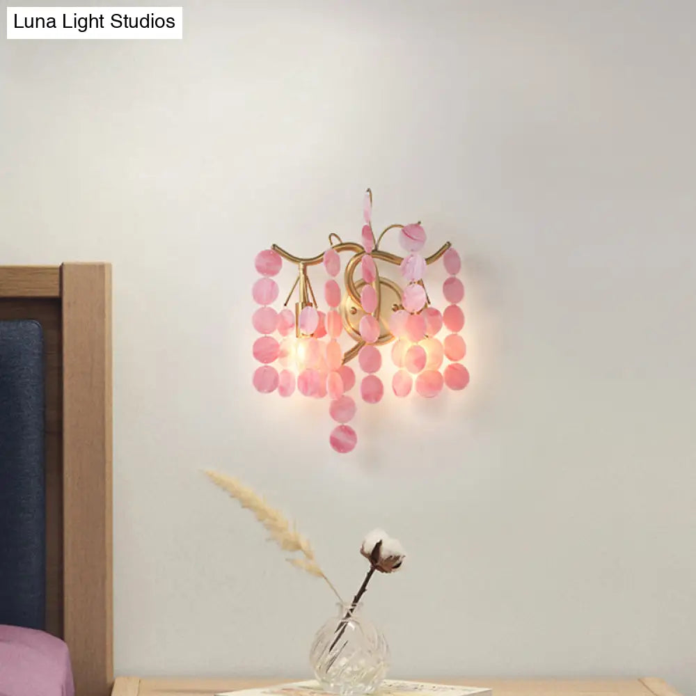 Modernist Metal 2-Head Wall Light Fixture In Brass With Crystal Deco - Bedroom Sconce Lighting