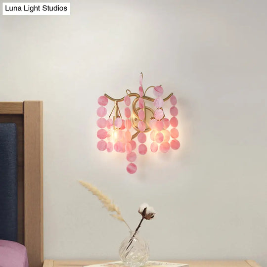 Modernist Metal 2-Head Wall Light Fixture In Brass With Crystal Deco - Bedroom Sconce Lighting