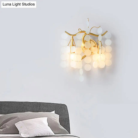 Modernist Metal 2-Head Wall Light Fixture In Brass With Crystal Deco - Bedroom Sconce Lighting