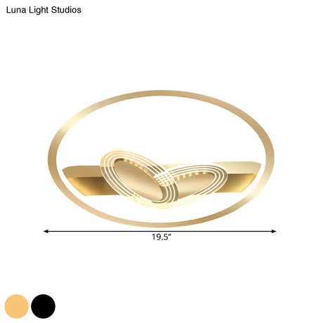 Modernist Metal Black/Gold Led Ceiling Flush With Ring And Bow Design Warm/White Light