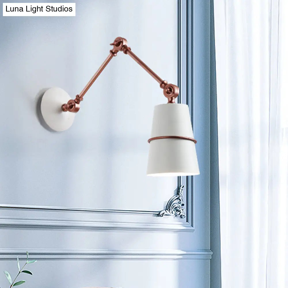 Modernist Metal Conical Sconce With Adjustable Arm - Wall Mounted 1-Head Light In White/Black White