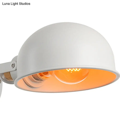Modernist Metal Dome Shade Wall Light For Bedroom - White Finish