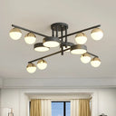 Modernist Metal Drum And Ball Led Flush Lamp - 12-Head Semi Mount Light In Grey For Living Room