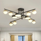 Modernist Metal Drum And Ball Led Flush Lamp - 12-Head Semi Mount Light In Grey For Living Room