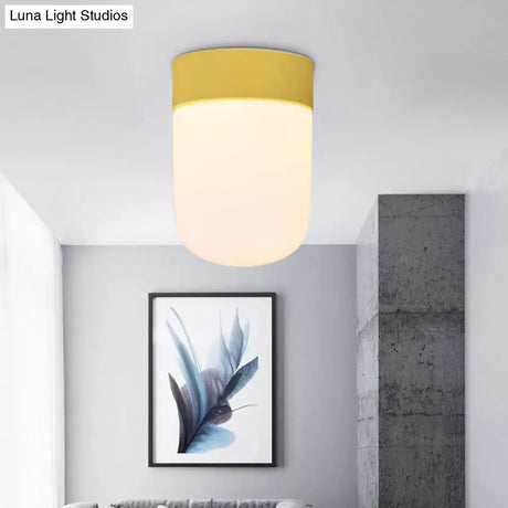 Modernist Metal & Frosted Glass Flush Mount Light - Pink/Gray Ceiling Lighting