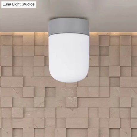 Modernist Metal & Frosted Glass Flush Mount Light - Pink/Gray Ceiling Lighting