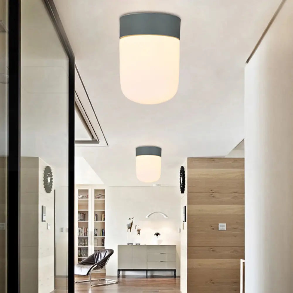 Modernist Metal & Frosted Glass Flush Mount Light - Pink/Gray Ceiling Lighting Green