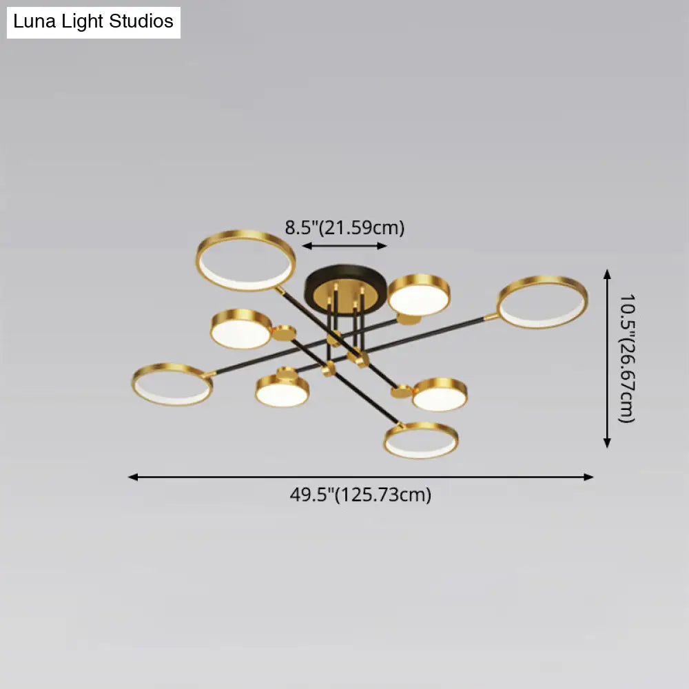 Modernist Metal Ring Chandelier Pendant Light With Hanging Cord - Perfect For Living Room