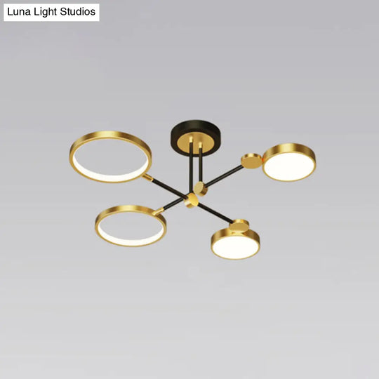 Modernist Metal Ring Chandelier Pendant Light With Hanging Cord - Perfect For Living Room 4 / Gold