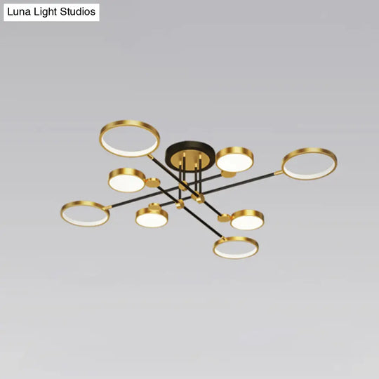 Modernist Metal Ring Chandelier Pendant Light With Hanging Cord - Perfect For Living Room 8 / Gold