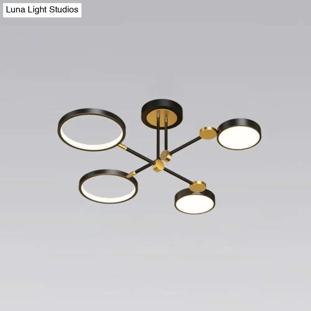Modernist Metal Ring Chandelier Pendant Light With Hanging Cord - Perfect For Living Room 4 / Black