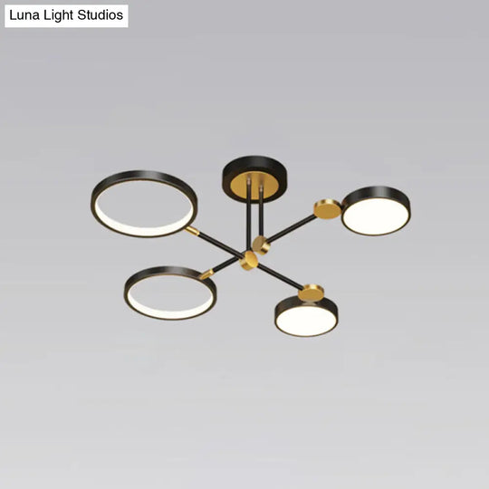 Modernist Metal Ring Chandelier Pendant Light With Hanging Cord - Perfect For Living Room 4 / Black