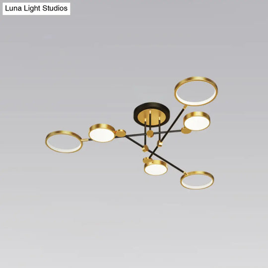 Modernist Metal Ring Chandelier Pendant Light With Hanging Cord - Perfect For Living Room 6 / Gold