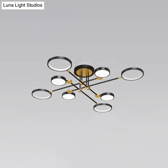 Modernist Metal Ring Chandelier Pendant Light With Hanging Cord - Perfect For Living Room 8 / Black
