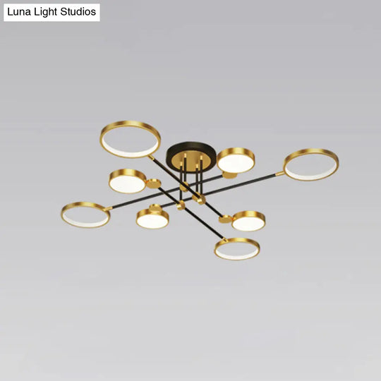 Modernist Metal Ring Chandelier Pendant Light With Hanging Cord - Perfect For Living Room 8 / Gold
