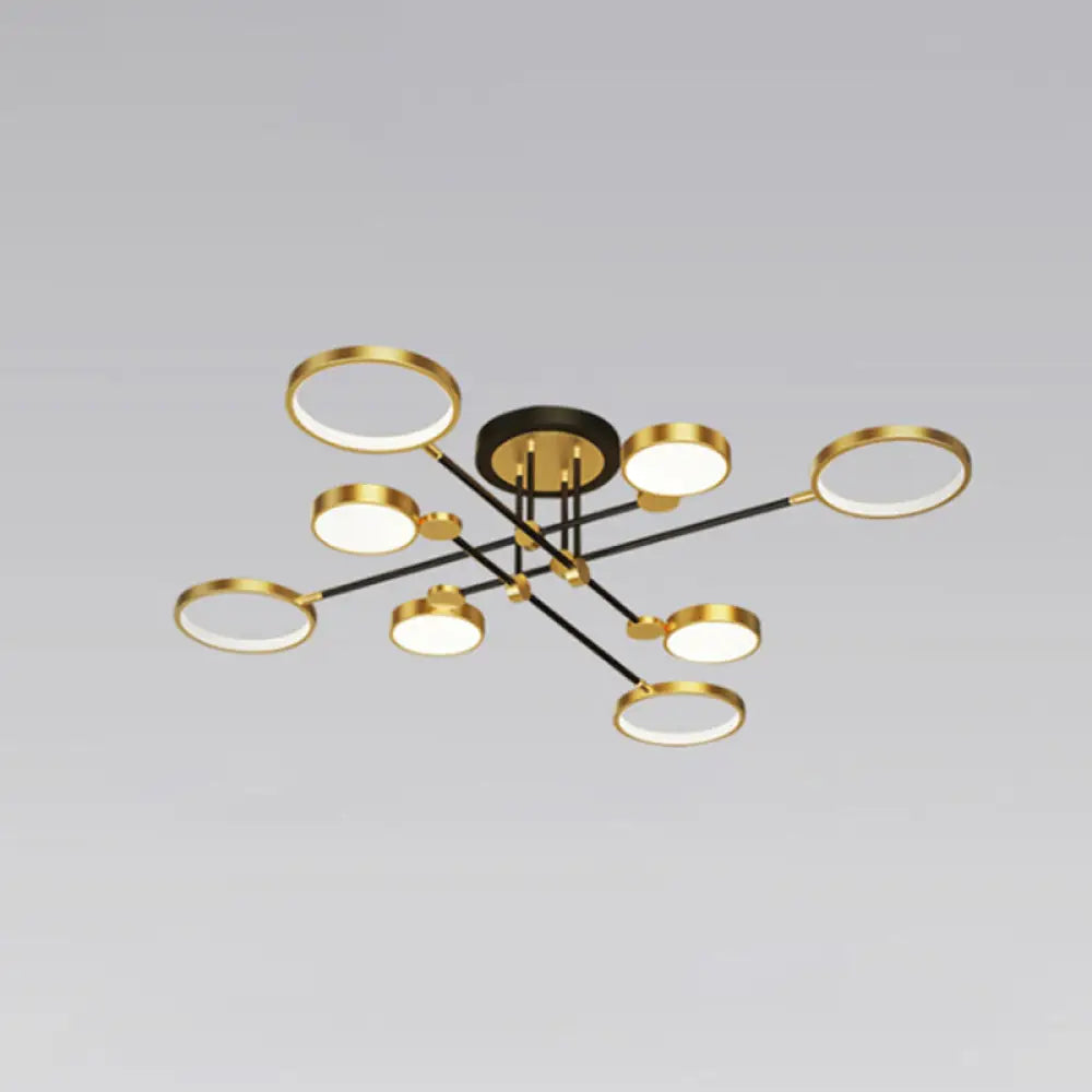 Modernist Metal Ring Chandelier Pendant Light With Hanging Cord - Perfect For Living Room 8 / Gold