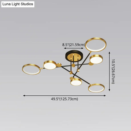 Modernist Metal Ring Chandelier Pendant Light With Hanging Cord - Perfect For Living Room