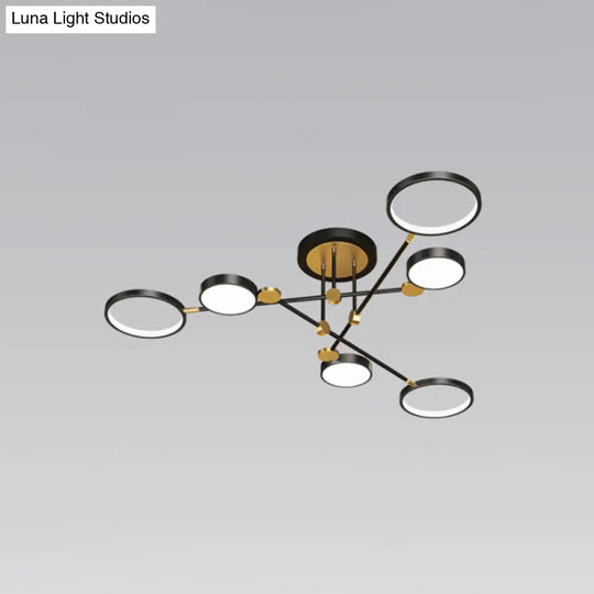 Modernist Metal Ring Chandelier Pendant Light With Hanging Cord - Perfect For Living Room 6 / Black