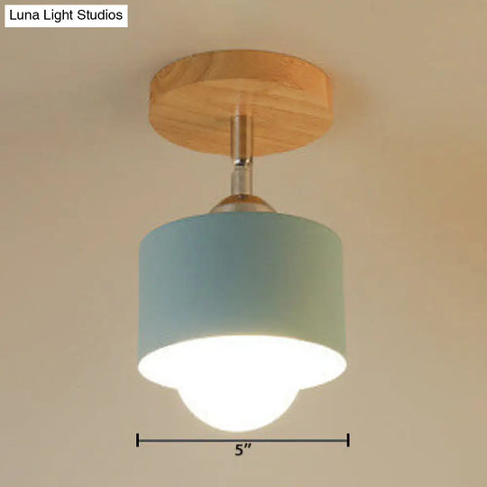 Modernist Metal Semi Mount Ceiling Light With Rotatable Cylinder Design - 1 White/Green