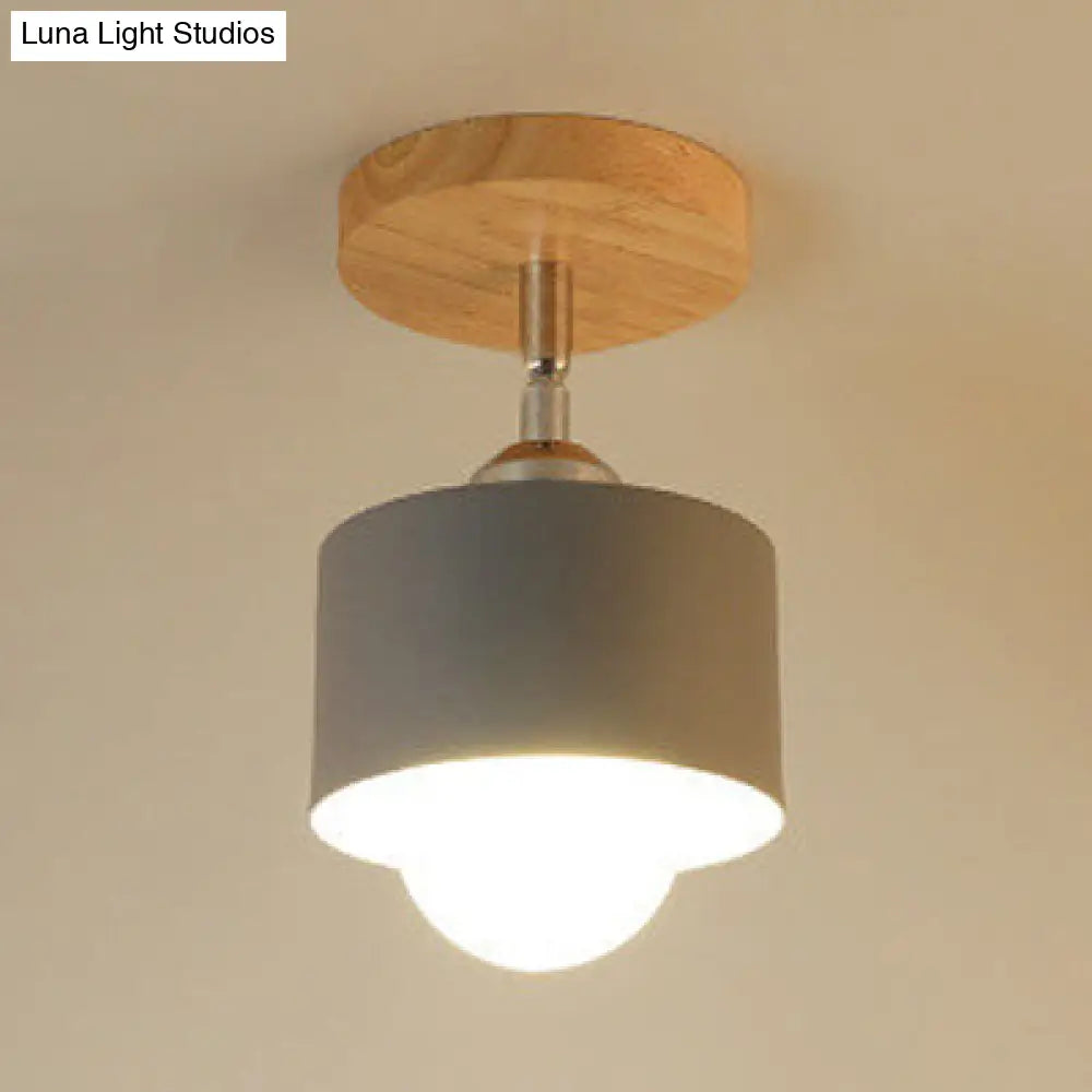 Modernist Metal Semi Mount Ceiling Light With Rotatable Cylinder Design - 1 White/Green Grey