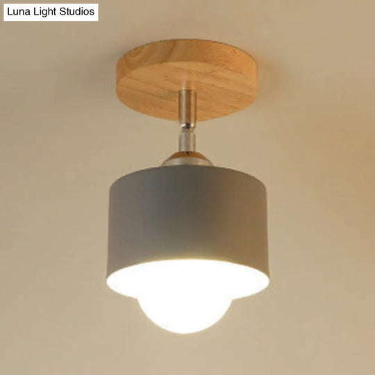 Modernist Metal Semi Mount Ceiling Light With Rotatable Cylinder Design - 1 White/Green Grey