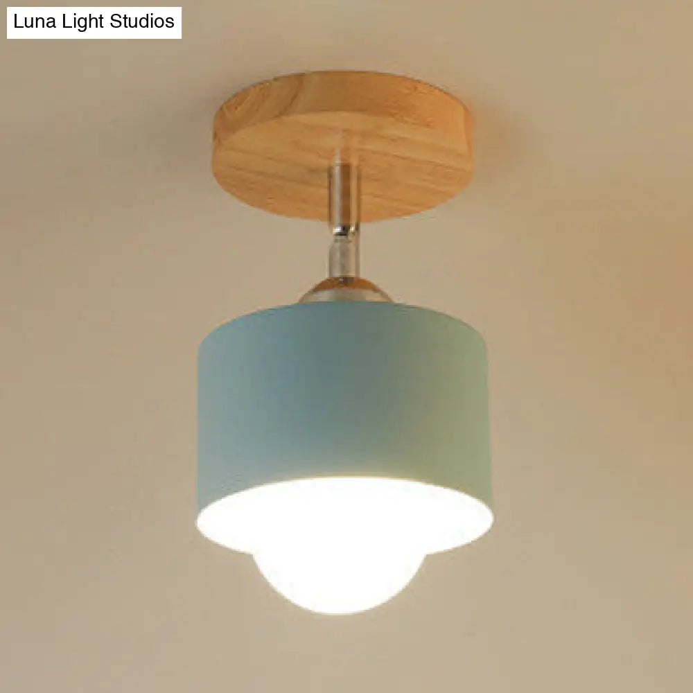 Modernist Metal Semi Mount Ceiling Light With Rotatable Cylinder Design - 1 White/Green Blue