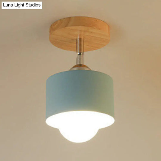 Modernist Metal Semi Mount Ceiling Light With Rotatable Cylinder Design - 1 White/Green Blue