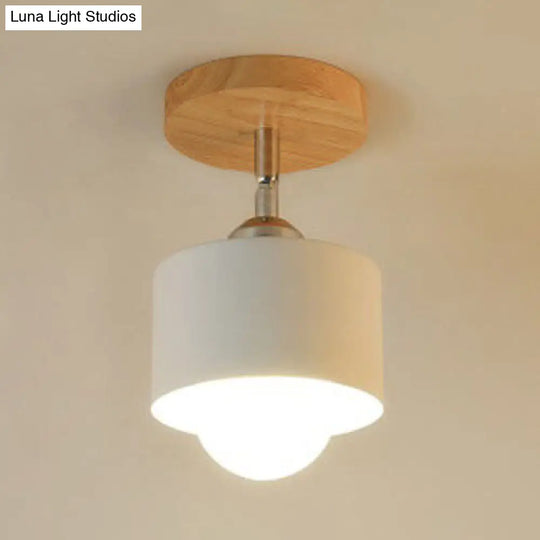 Modernist Metal Semi Mount Ceiling Light With Rotatable Cylinder Design - 1 White/Green White
