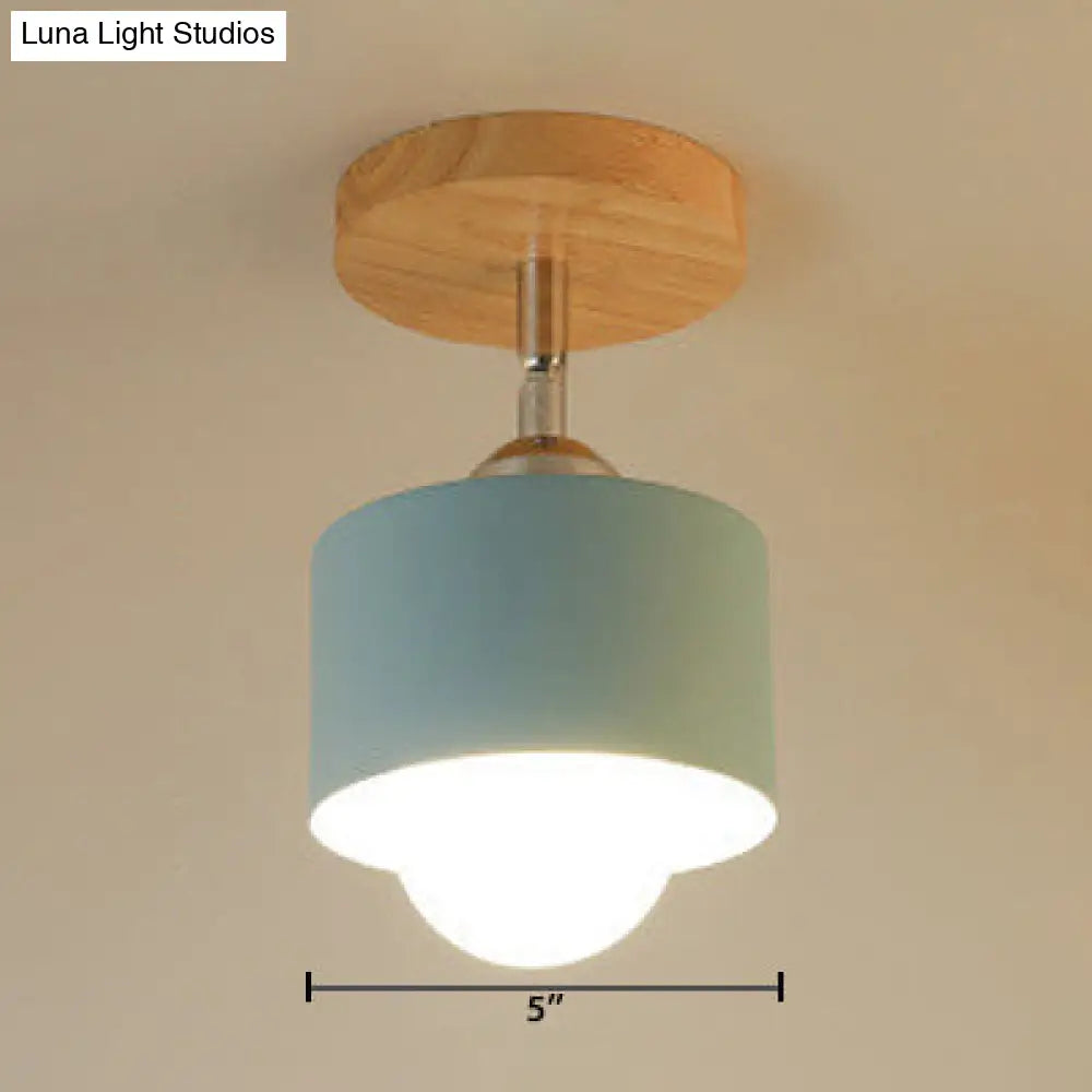 Modernist Metal Semi Mount Ceiling Light With Rotatable Cylinder Design - 1 White/Green