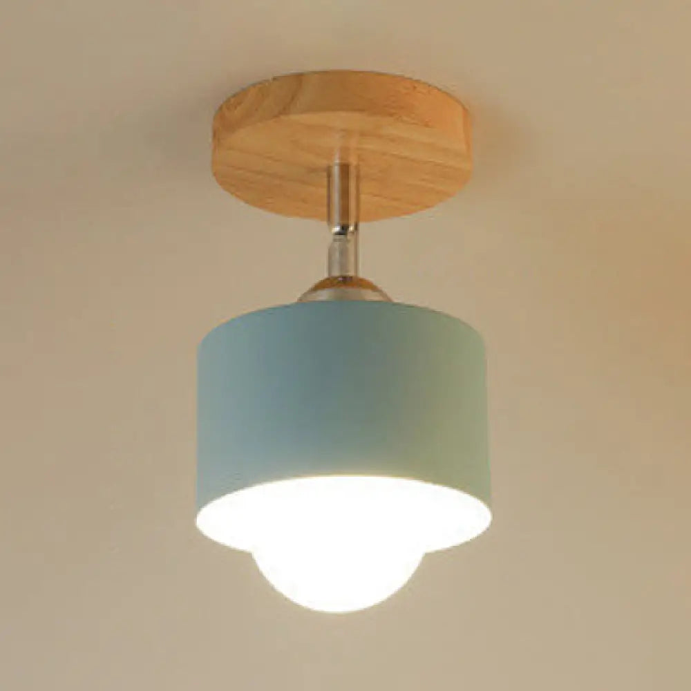 Modernist Metal Semi Mount Ceiling Light With Rotatable Cylinder Design - 1 White/Green Blue