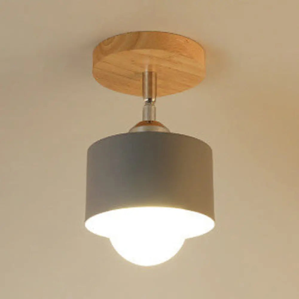 Modernist Metal Semi Mount Ceiling Light With Rotatable Cylinder Design - 1 White/Green Grey