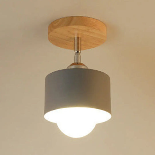 Modernist Metal Semi Mount Ceiling Light With Rotatable Cylinder Design - 1 White/Green Grey