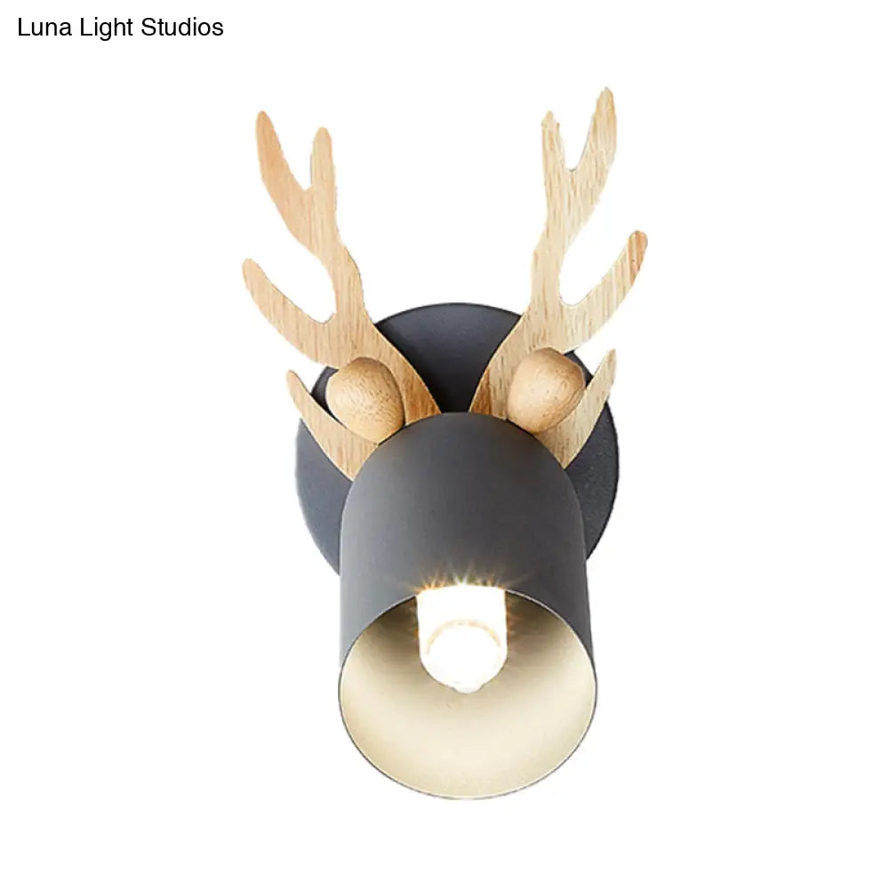 Modernist Metal Wall Sconce With Antler Design And Cylinder Shape For Bedroom Lighting