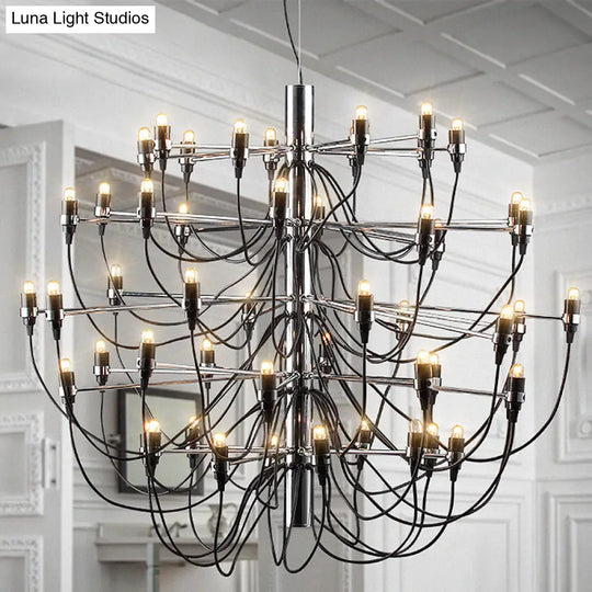 Modernist Metallic 18/30-Light Layered Chandelier: Stylish Dining Room Ceiling Lamp In Chrome