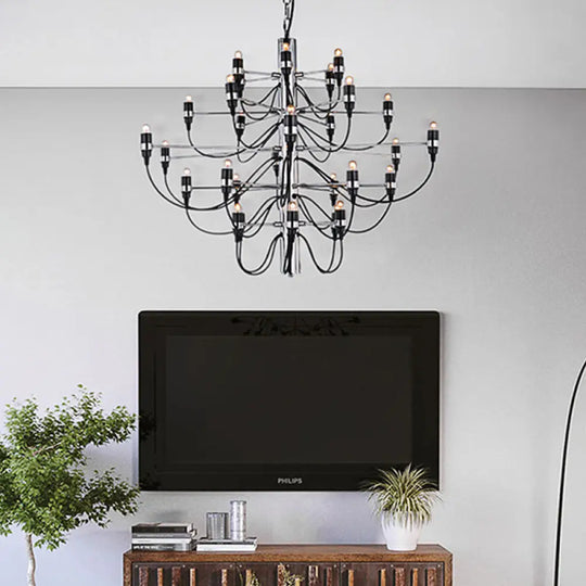Modernist Metallic 18/30-Light Layered Chandelier: Stylish Dining Room Ceiling Lamp In Chrome 30 /