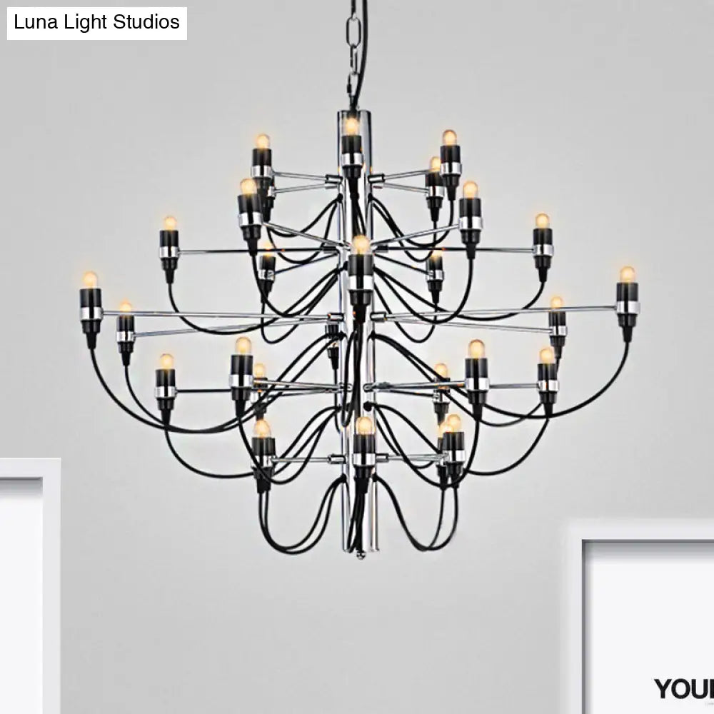 Modernist Metallic 18/30-Light Layered Chandelier: Stylish Dining Room Ceiling Lamp In Chrome