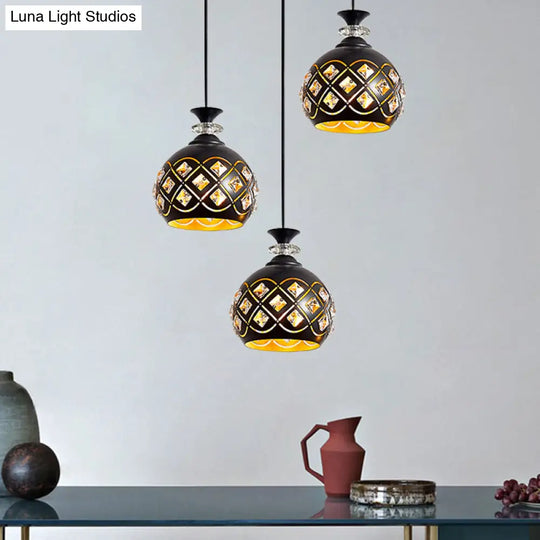 Modernist Metallic 3-Head Black Pendant Light For Dining Room - Globe/Oval/Waterdrop Cluster Design
