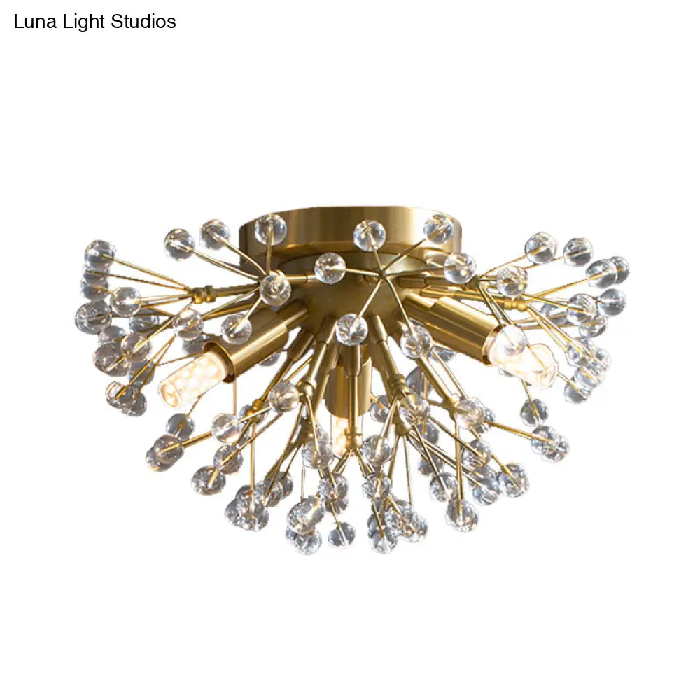 Modernist Metallic Dandelion Flushmount Light In Brass With 3/4/6 Bulbs