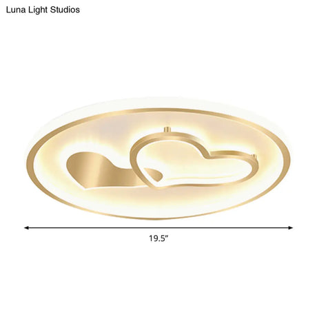 Modernist Metallic Flush Mount Light In Gold - Loving Heart Design Led Ceiling Fixture For Sleeping