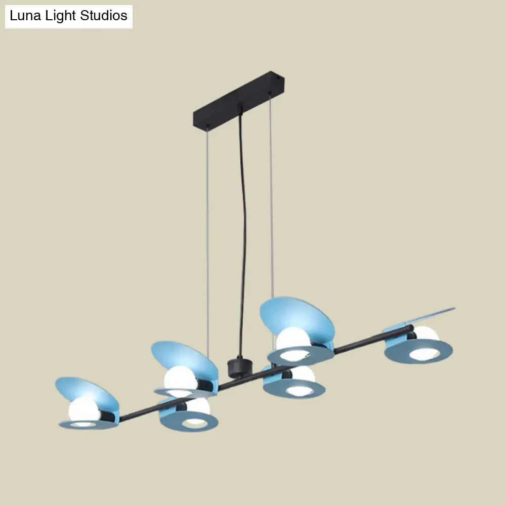 Modernist Mussel Island Ceiling Light - Metallic Blue & Black 6-Bulb Hanging Lamp Kit For Dining